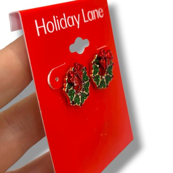 NEW Holiday Lane Christmas Wreath Earrings Small Hoop Drop Winter Festive Hearts - Picture 7 of 10